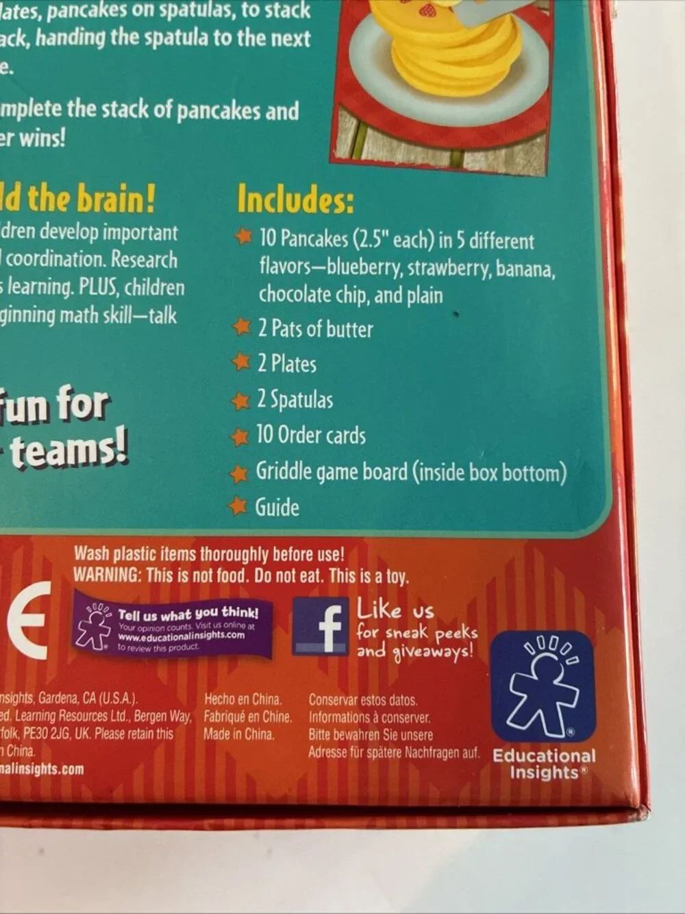 Educational Insights Pancake Pile Up Game Box Only Griddle Board Replacement